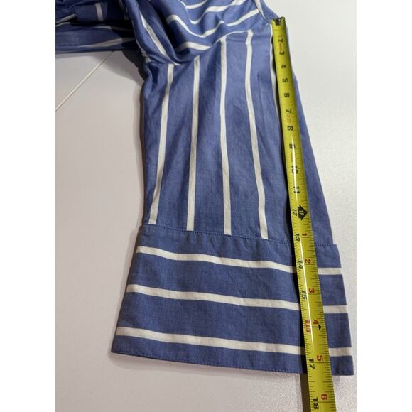Lands End Womens Poplin Midi Wrap Front Dress Sz 2 Blue Striped Preppy Nautical - Picture 8 of 10